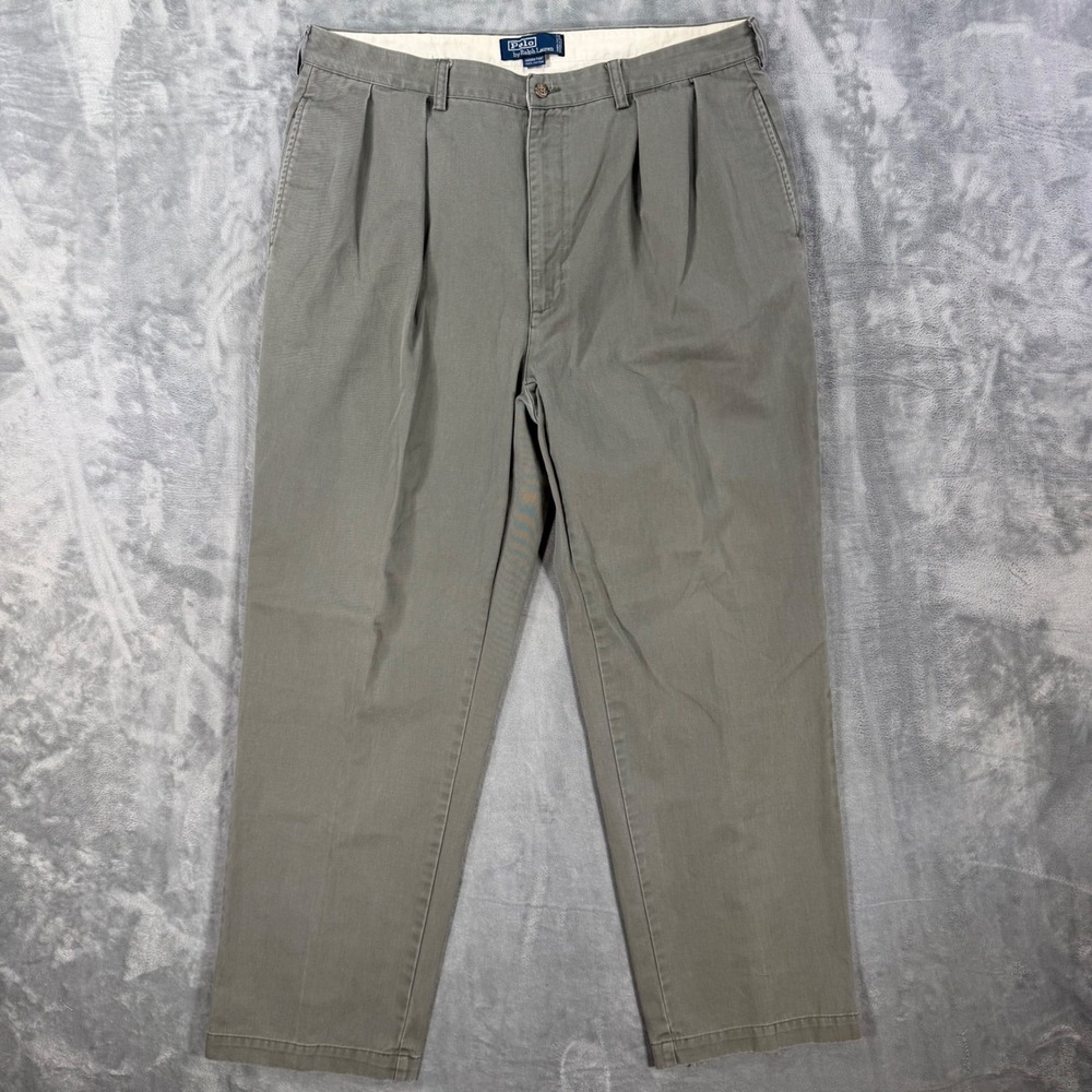 Polo Ralph Lauren Pleated Andrew Chino Pants Men's Size 40x32 Olive Gray